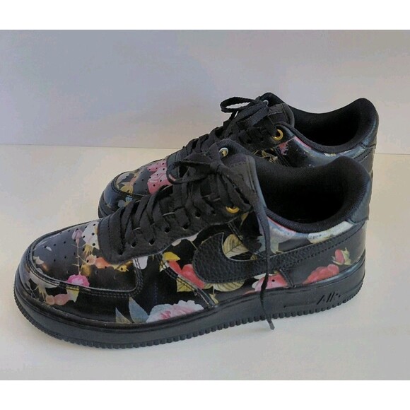 Nike Air Women\'s Size 9 Air Force 1 Black Floral  Low Top Leather Sneakers
